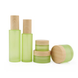 Premium 20 30 50 g empty cylindrical matte cosmetic container eye cream green glass jar bamboo with lids