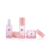 Custom 30 50 80 g empty round lotion skincare cream glass jars empty frosted pink glass cosmetic jars  30 50 ml