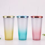 24oz Reusable Straw Lid Double Wall Insulated  Opaque polychrome Plastic PS Sublimation Tumblers In Bulk