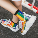 2021 Summer New Women Socks Patchwork Colors Striped Sheer Mesh Glass Silk Socks Ultrathin Transparent Crystal Lace Long Sock