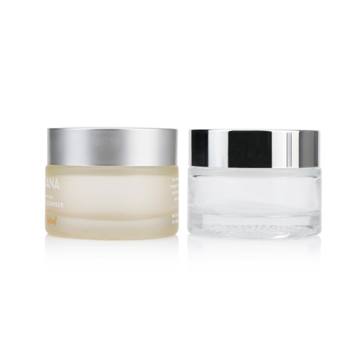 Eco friendly 50g empty round transparent cosmetic packaging glass face cream jar with silver cap