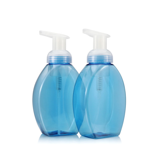 Empty wholesale 350ml blue flat plain color foam bottle with pump for cosmetics packaging