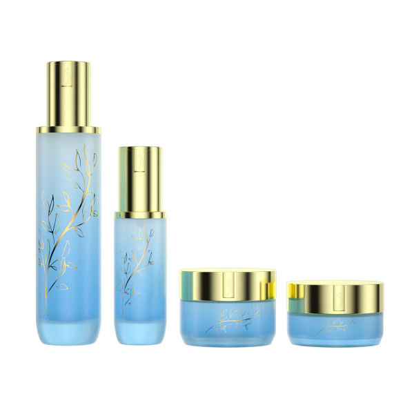 Customize luxury cosmetic 30g 50g matte gradient blue glass cosmetic jar for cream cosmetic packaging with customized logo