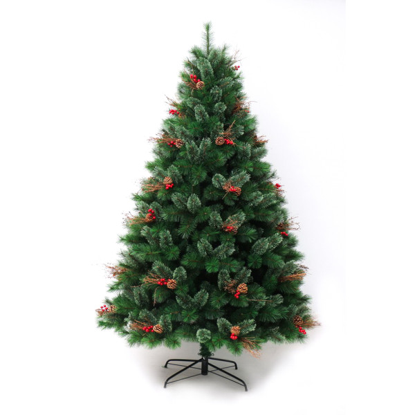 210cm Decorated Artificial flower pine needle Christmas Tree with pine cone and berry