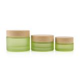 Premium 20 30 50 g empty cylindrical matte cosmetic container eye cream green glass jar bamboo with lids