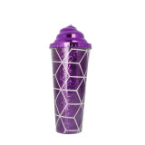 sustainable 750ml/26oz double wall plastic water tumbler diamond cover PS insulated plastic bottle mugs with lid