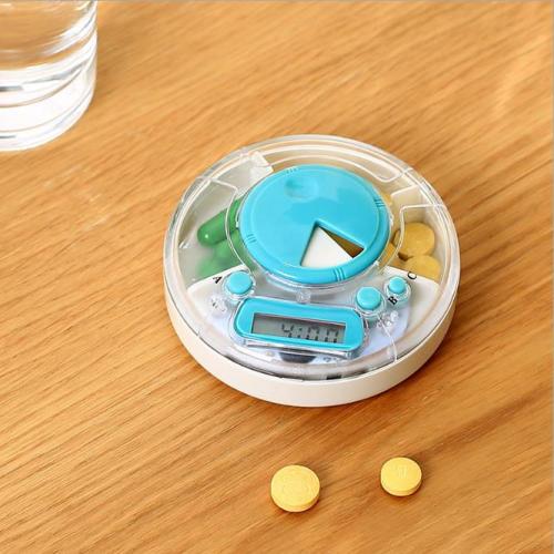 Wholesale Stock High Quality Round Alarm Clock Pill Case Portable Rotate Pill Storage Cases