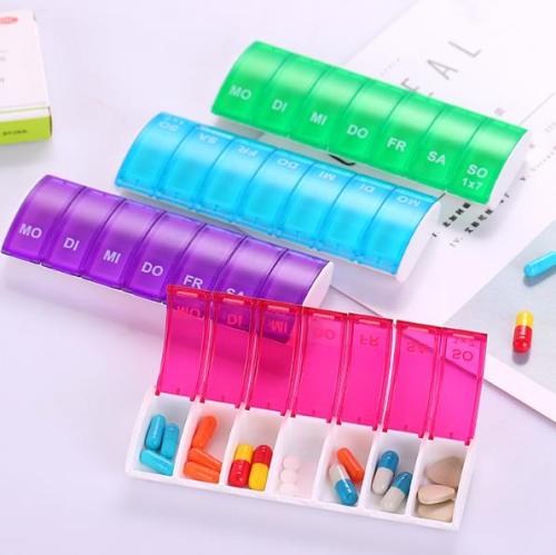Wholesale Stock Small Order One Week Mini Pill Box Portable Weekly Pill Storage Cases