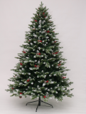 210cm wholesale High Quality Artificial Christmas Tree with pine cone red berry and snow glitter