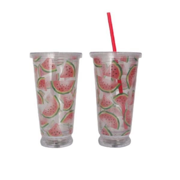 Creative Gifts Smart Bottle 450ml Double Wall Straw Plastic Water Tumbler with LED Base