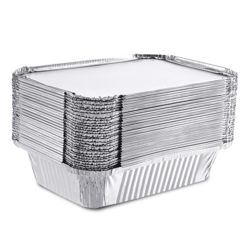 Food Boxes Disposable Aluminum Oblong Foil Pans With Lids Heavy Duty Food Storage Tray Containers Recyclable Tin For Cooking
