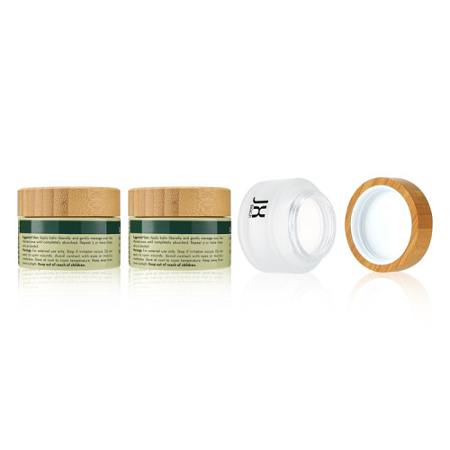 Eco friendly 30g 50g frosted empty gass cosmetic cream jar 1oz natural bamboo lid cosmetic packaging