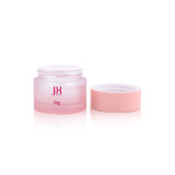 Customized logo 30 50 80 g empty eye face cosmetic containers cylindrical pink frosted glass cream jar set