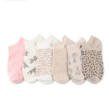 Women leopard jacquard cotton shallow mouth socks animal cute low cut socks wholesale