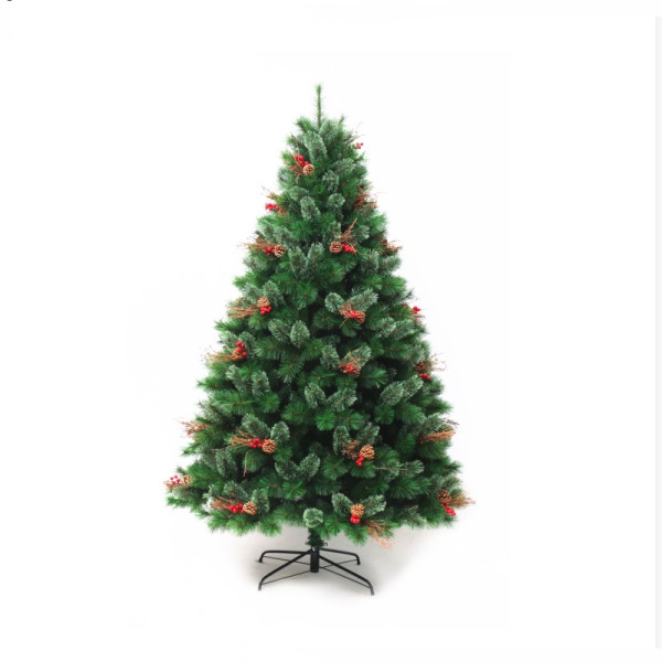 Fireproof 180CM Artificial Christmas Tree decoration with pine cone red berry and nature rattan