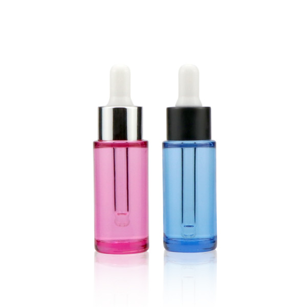 New arrival 20ml petg empty round packaging blue pink plastic dropper bottles drip of essential oils