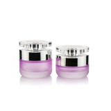 Luxury 30g 50ml empty frosted face cream glass container pink matte cosmetic packaging with acrylic lids