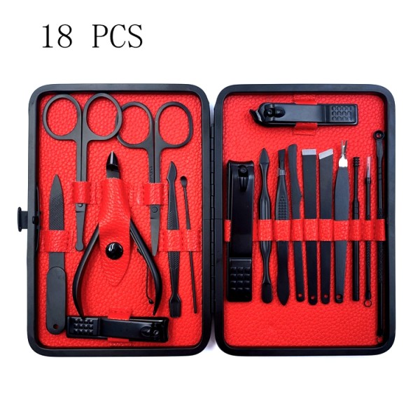 18 pcs matte black manicure sets, 12 pcs black manicure kit