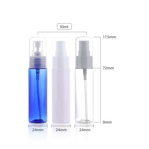 Cosmetic clear spray bottle 2 4 oz 60ml  100ml 150ml 200ml 250 ml green pet plastic spray bottles with spray tops