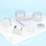 Low profile 2 4 fl oz empty round containers cosmetic body butter cream frosted glass jars with plastic cap