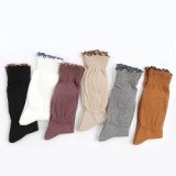 Wholesale Spring Japanese Sweet Girl Soild Color Ruffle Breathable Loose Socks