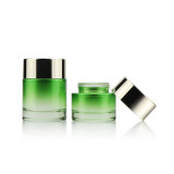 Custom glass container 1 1.7 fl oz 30g 50g matte green cosmetic jar for skin cream with plastic lid for cream