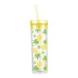 High Quality  Eco Friendly Double Wall PP Water Bottle 16oz Portable Skinny Plastic Tumbler Mugs Witn Lid And Straw Outdoor