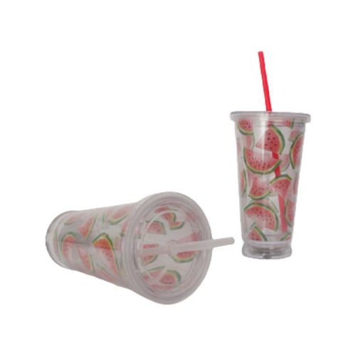 Creative Gifts Smart Bottle 450ml Double Wall Straw Plastic Water Tumbler with LED Base