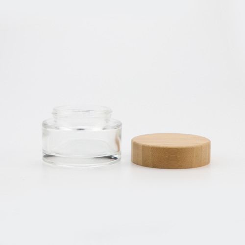 Hot sale 15 30 50 ml empty transparent packaging containers  frosted cream jar for face care with cr bamboo caps