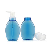 Empty wholesale 350ml blue flat plain color foam bottle with pump for cosmetics packaging