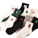 Wholesale Fashion Custom Logo Women Soild Color Thick Embroidery Thermal Warm Socks