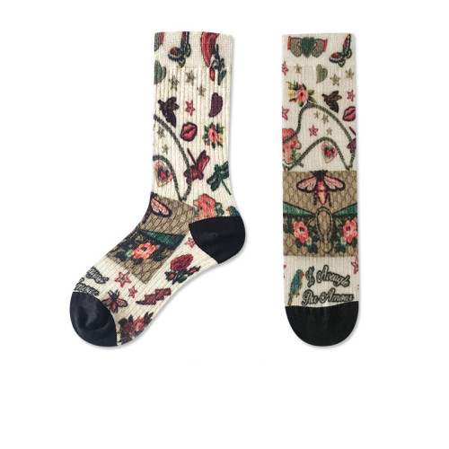Wholesale Manufacturer 3D Printing Golden Silk Happy Socks Custom Pattern Women Crew Socks Sushi Teen Tube Socks