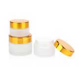 Low profile 2 4 fl oz empty round containers cosmetic body butter cream frosted glass jars with plastic cap