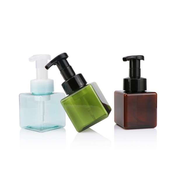 250 450 ml Square shape blue pump cosmetic package PET soap liquid foaming bottle plastic bottle for Skin care