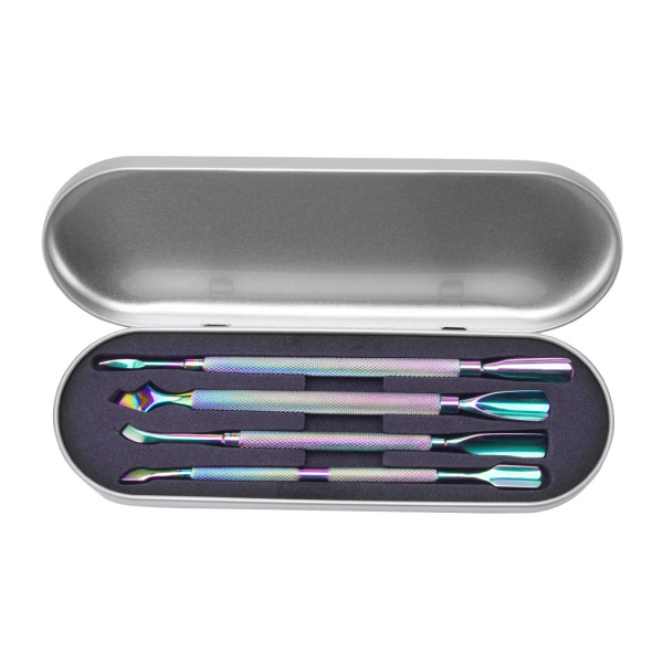 Travel size rainbow cuticle pusher set for men