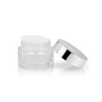 Eco friendly 30g 50g empty round clear night cream matte container glass frosted cosmetic jar with silver cap