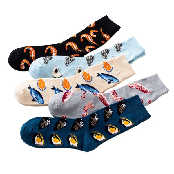 Harajuku Street  Casual Happy Socks Men Autumn Winter Cotton Cartoon Fish Shrimp Shellfish Wedding Socks Christmas Gifts