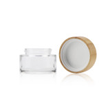 Hot sale 15 30 50 ml empty transparent packaging containers  frosted cream jar for face care with cr bamboo caps