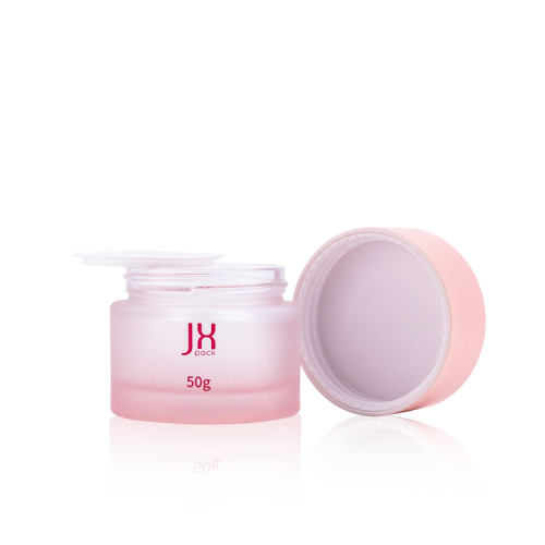 Customized logo 30 50 80 g empty eye face cosmetic containers cylindrical pink frosted glass cream jar set