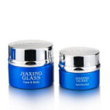 Premium 20 30 50 g empty makeup lotion cylinder container blue face cream glass cosmetic jar with silver cap