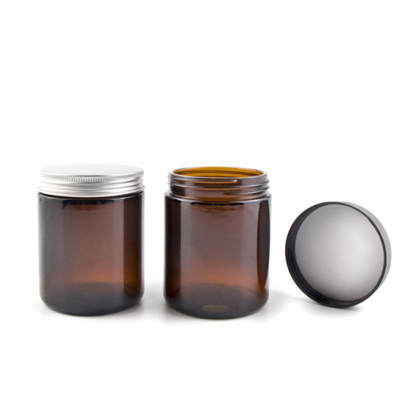 Customized round container amber clear food grade glass jar with metal aluminum lids for honey chocolate cream