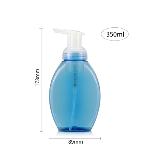 Empty wholesale 350ml blue flat plain color foam bottle with pump for cosmetics packaging