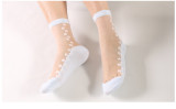 Women summer flowers jacquard glass silk stockings breathable ankle socks ultra-thin crystal socks  wholesale factory