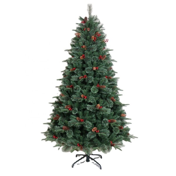 6FT High Density Europe Trend PVC+PE Mixed Luxury Hinged Artificial Christmas Tree With Pine Cones