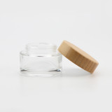 Hot sale 15 30 50 ml empty transparent packaging containers  frosted cream jar for face care with cr bamboo caps