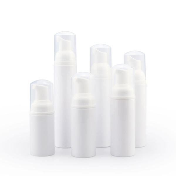 Wholesale 30ml 50ml 60ml 100ml PET white transparent packaging soap foam pump bottles with foamer pump and cap