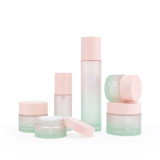 Custom 30 50 80 g empty round lotion skincare cream glass jars empty frosted pink glass cosmetic jars  30 50 ml