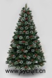 Fireproof 180CM Artificial Christmas Tree decoration with pine cone red berry and nature rattan