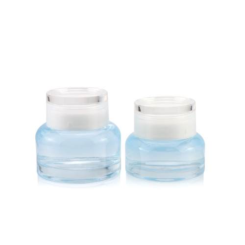 Empty face eye cream jar 50ml 1oz blue frosted cosmetic cream jar with white metal aluminum lid