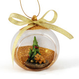 Gold glittering clear promotion christmas tree hanging glass snow ball